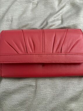 Loola Coral Pink Pleated Leather Clutch